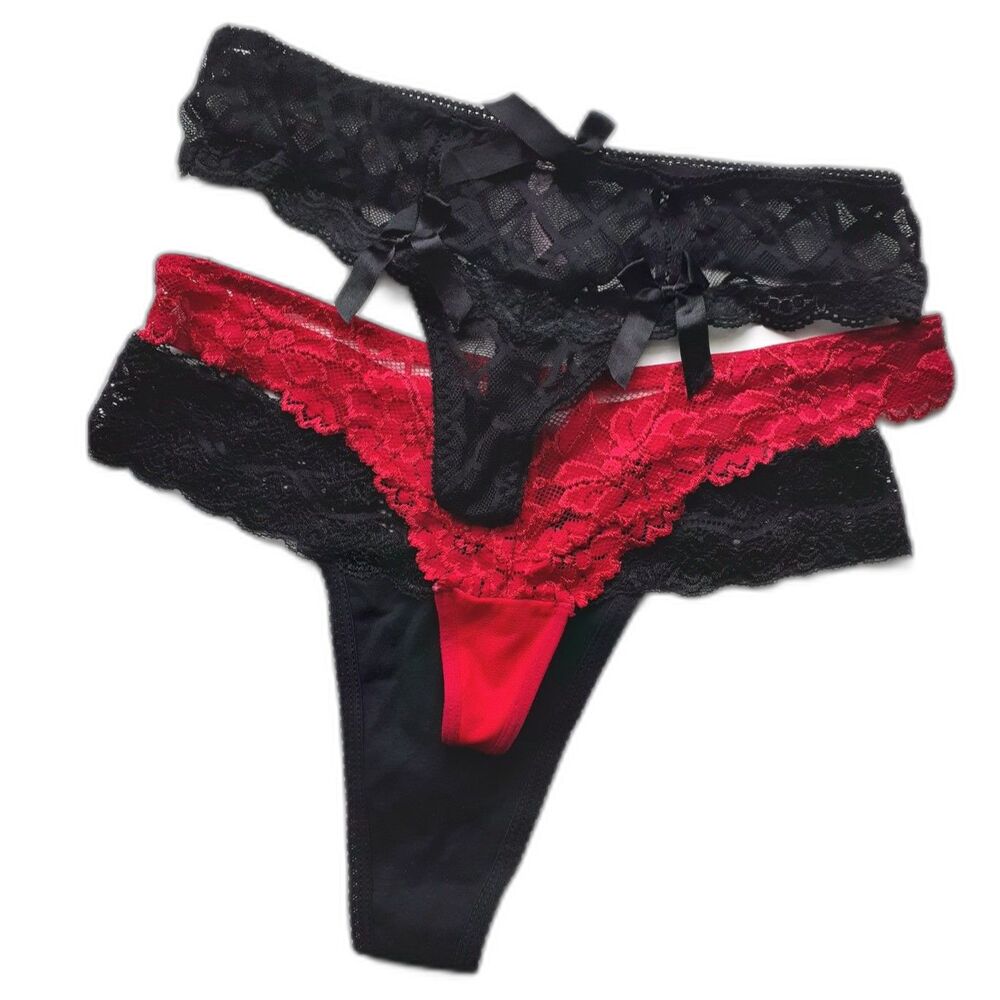 Lacey Thong Native Intimates Tracy Red Black Lot of 3 NWOT Size M-L